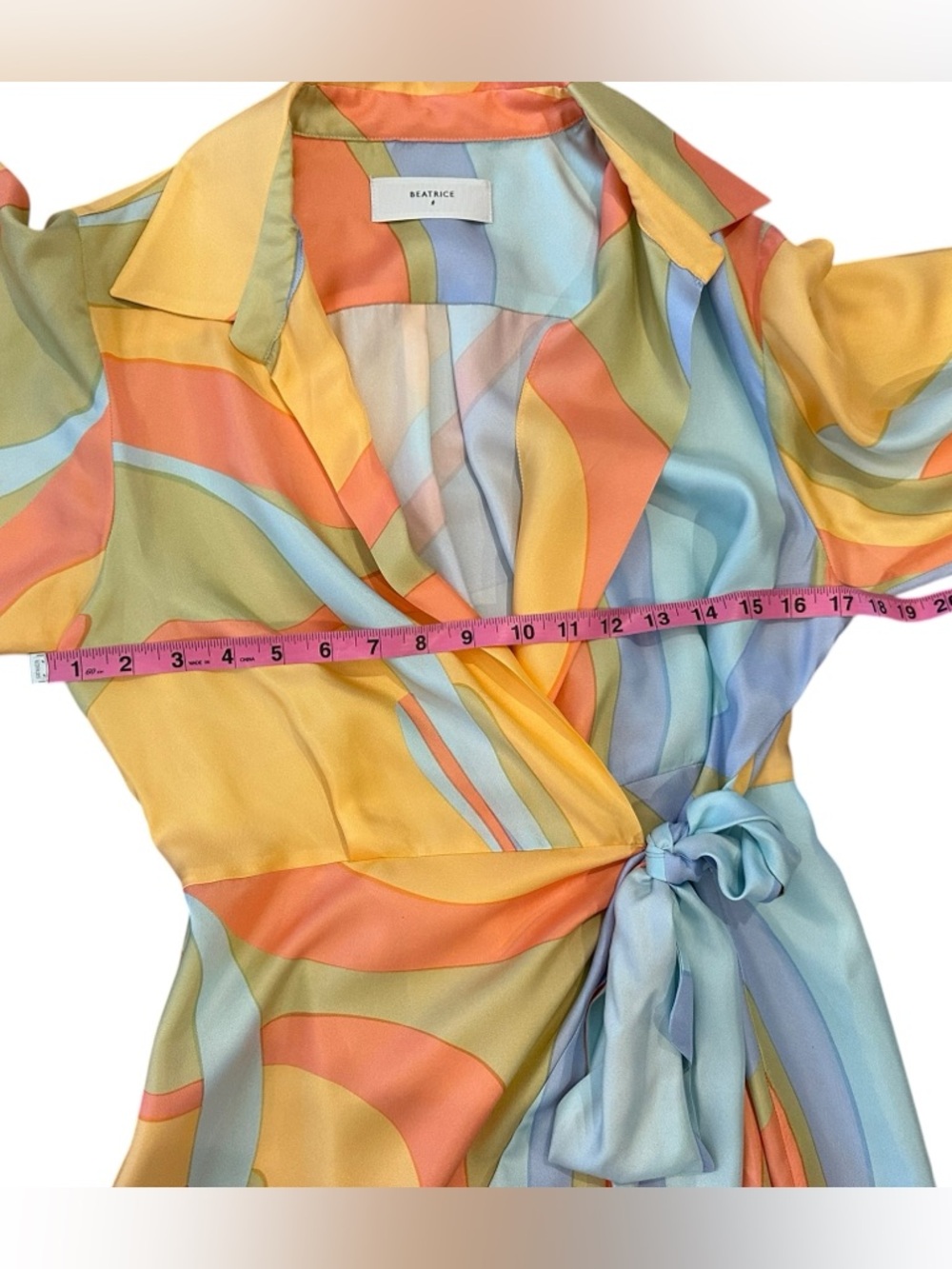 Women’s SHORT WRAP OVER SILK DRESS IN SHADES PRINT BY BEATRICE B Large 8 NWOT - Picture 8 of 13